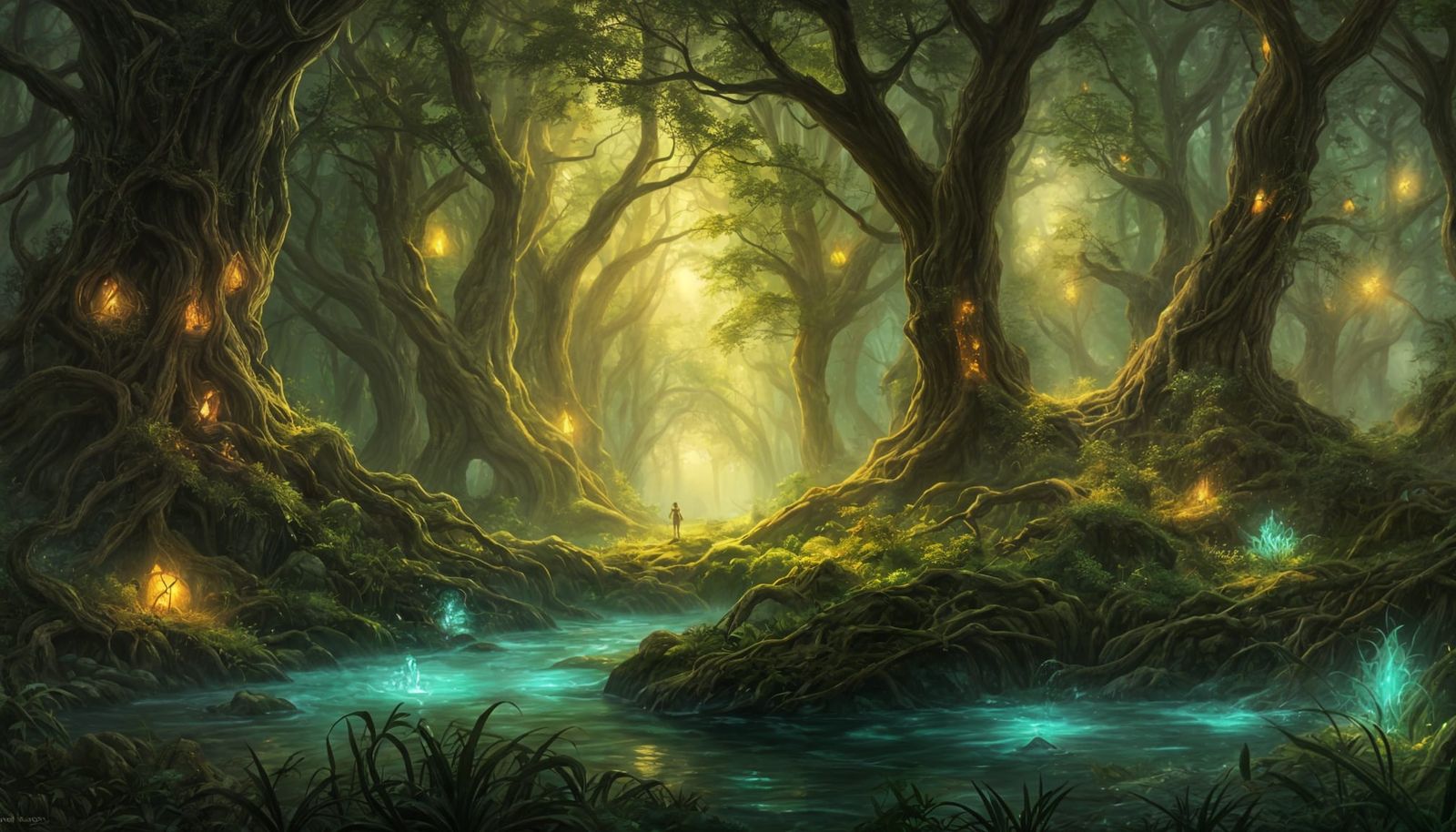 Enchanted Glowing Forest with Fireflies and Magic