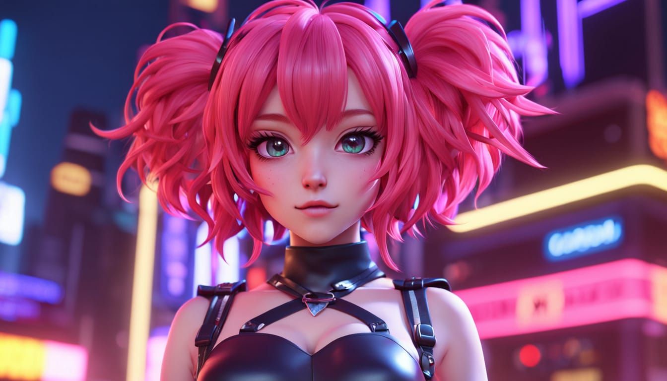Anime Character in Neon City Lights