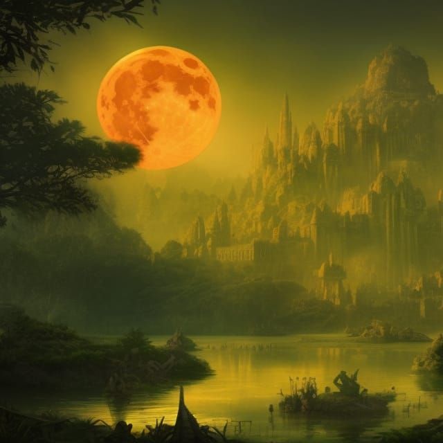 Glowing Ancient City at Sunset: Digital Matte Painting