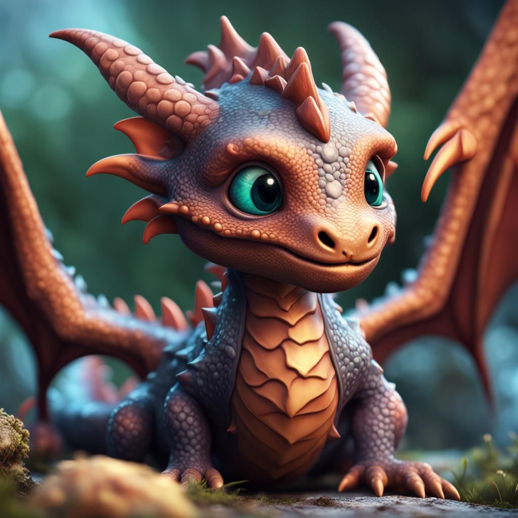 Cute Baby Dragon Close-Up: Detailed Fantasy Art