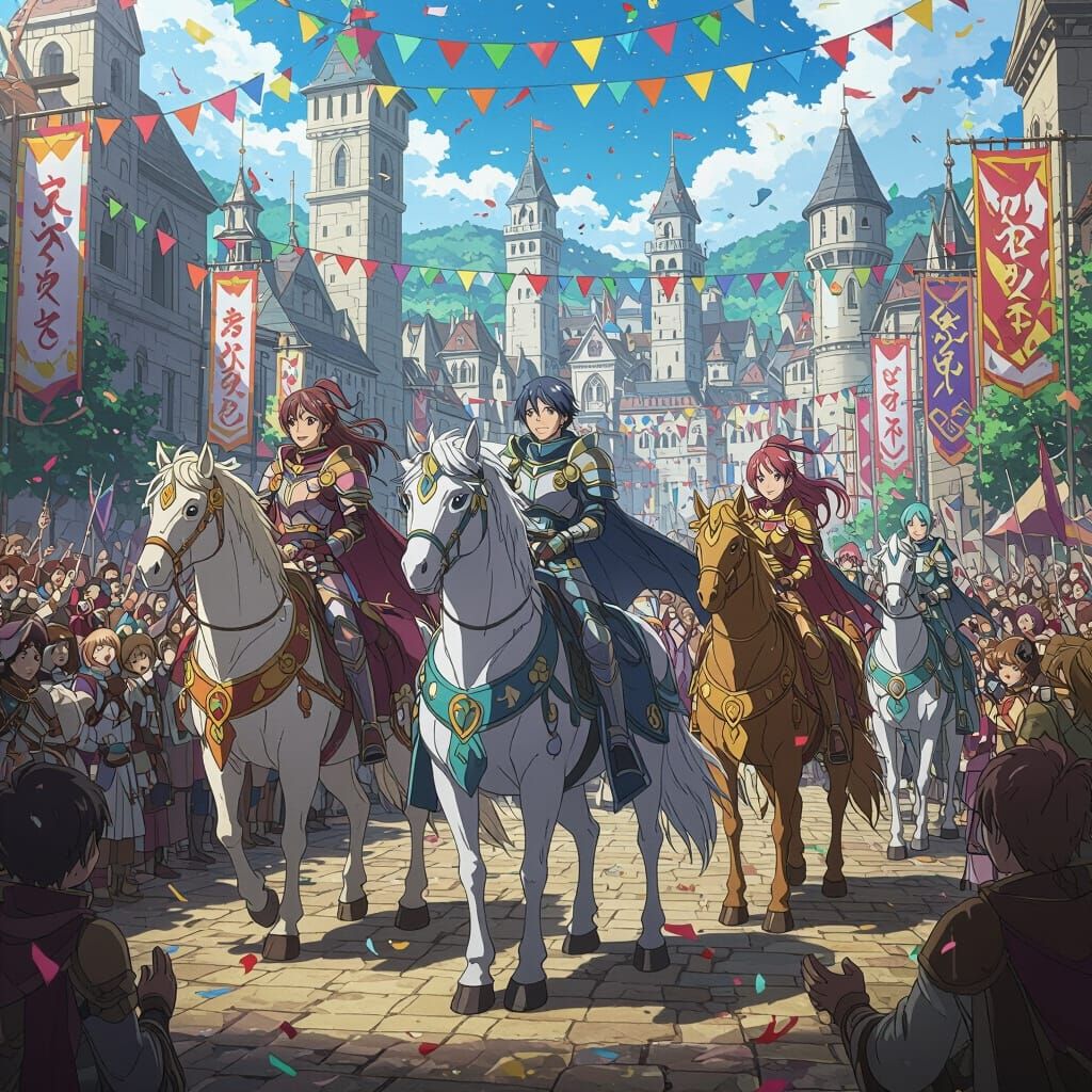 Hero Party's Triumphant Return in Anime Style