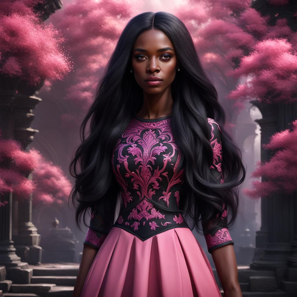 Black Teenage Girl in Black and Pink Dress