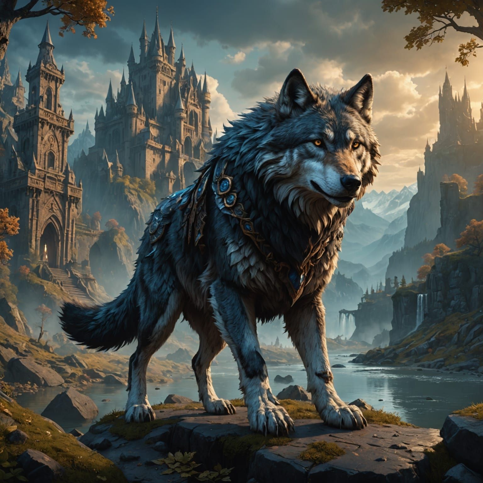 Detailed Wolf Legend Matte Painting in Deep Color