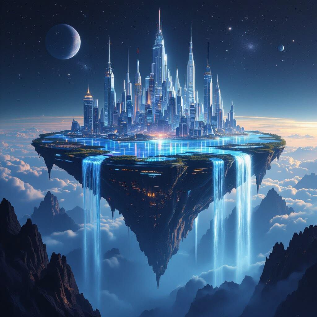 Futuristic Floating Island City in Deep Space