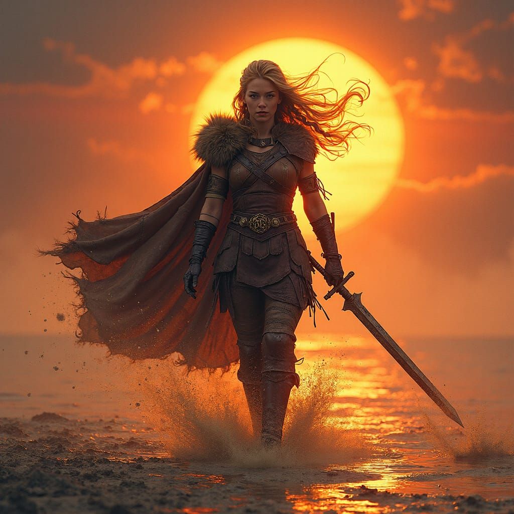 Viking Warrior Emerges from Molten Glass Dreamscape