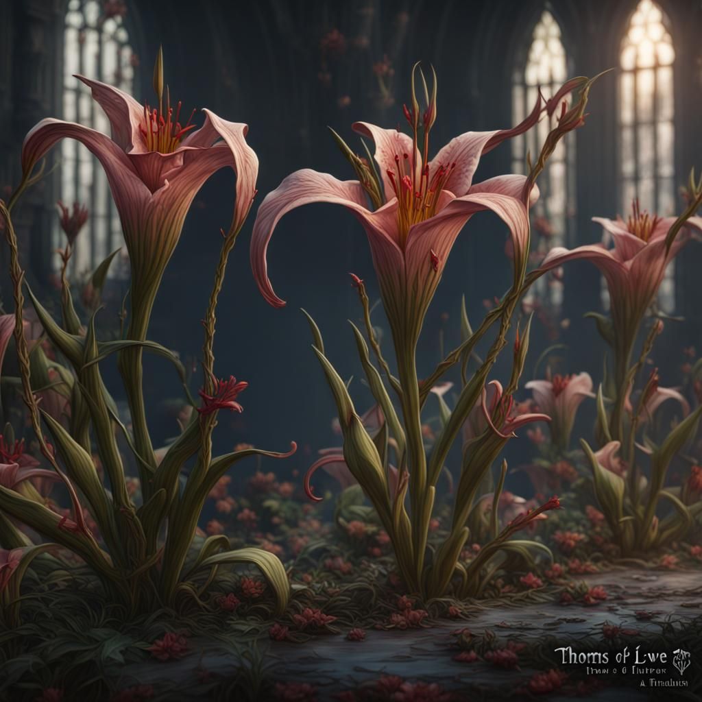 Surreal Thorns of Love and Lilies, Detailed Matte Painting
