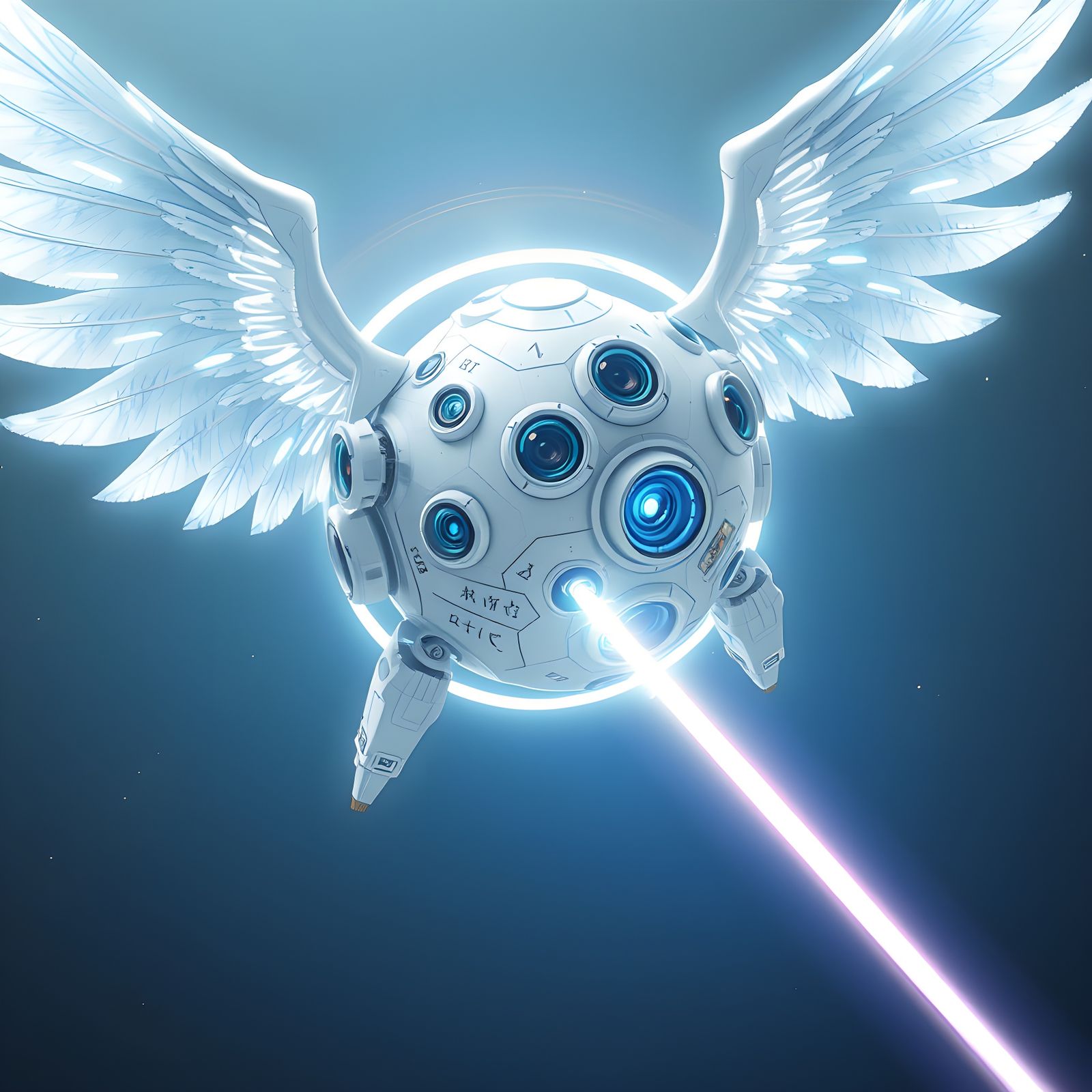 Robotic Angel Orb Unleashes Laser Attack: 3D Anime Art