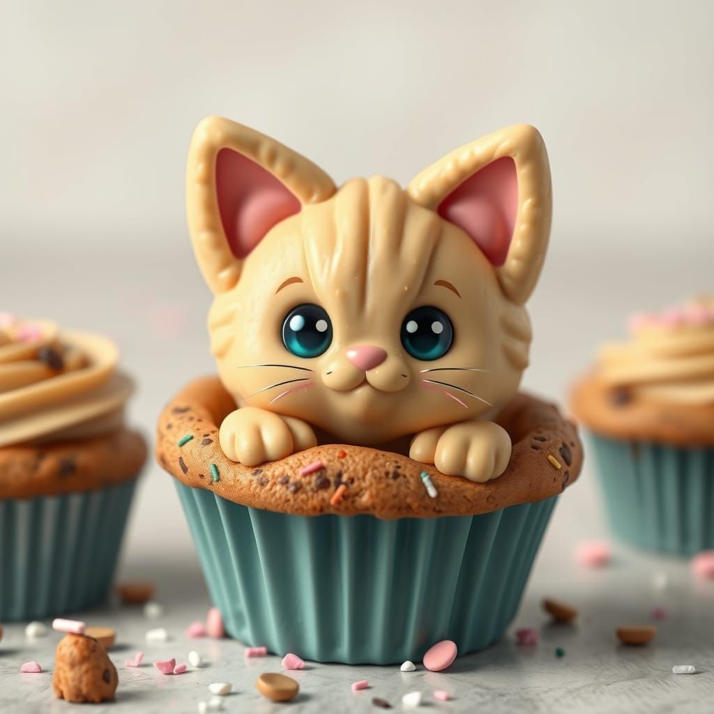 Cute Cat Cupcake as 3D Anime Art