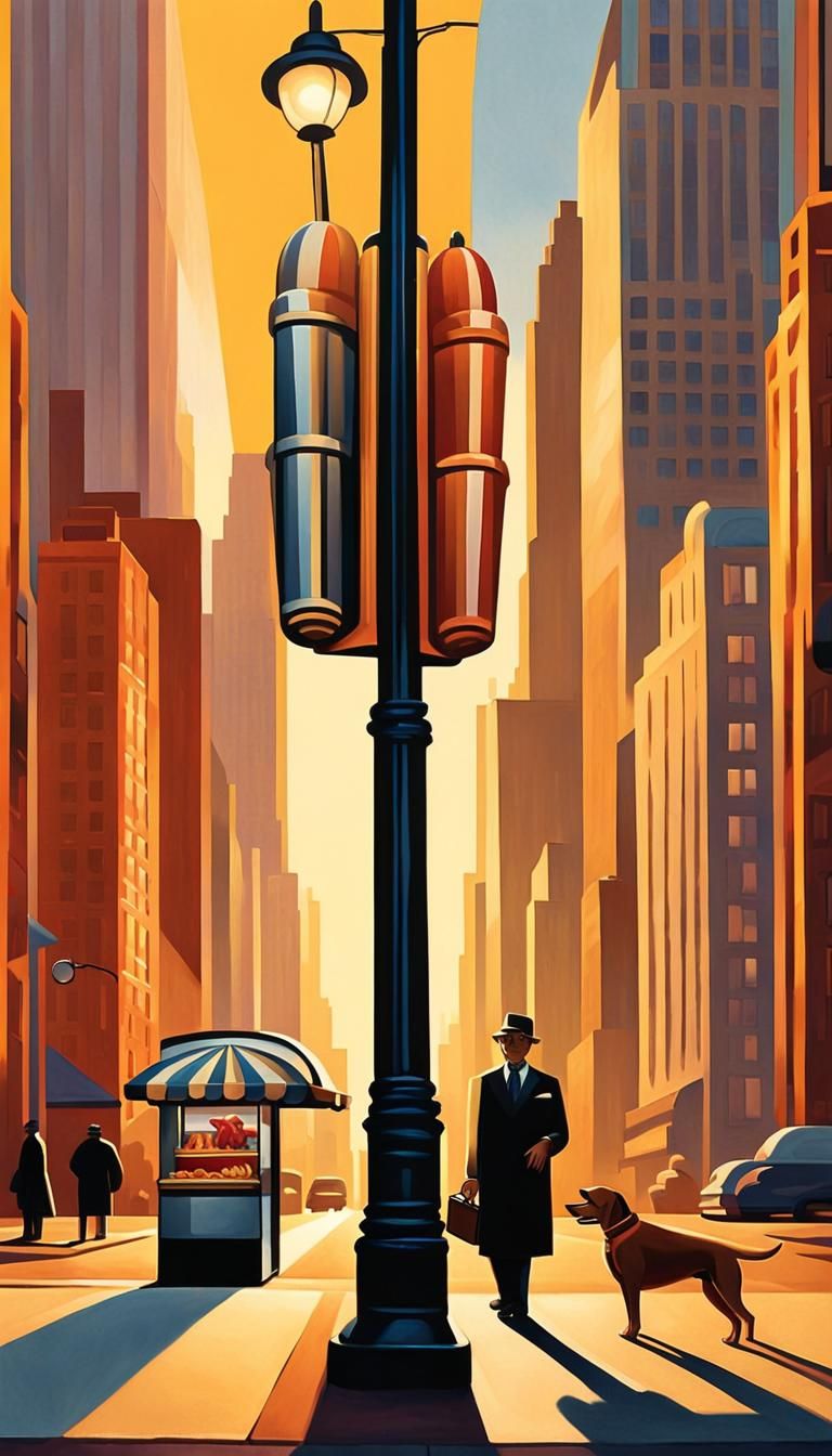 Art Deco Cityscape at Sunrise in Metallic Sheen