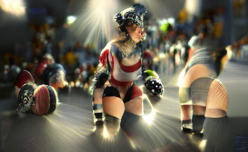 Roller Derby Women in Frank Miller Comic Style