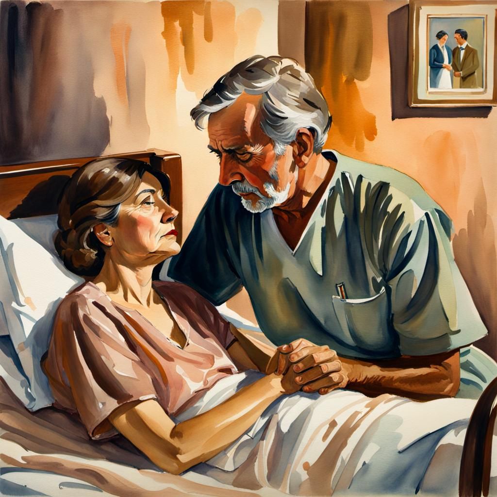 Touching Farewell: Impressionist Gouache Painting of Father ...