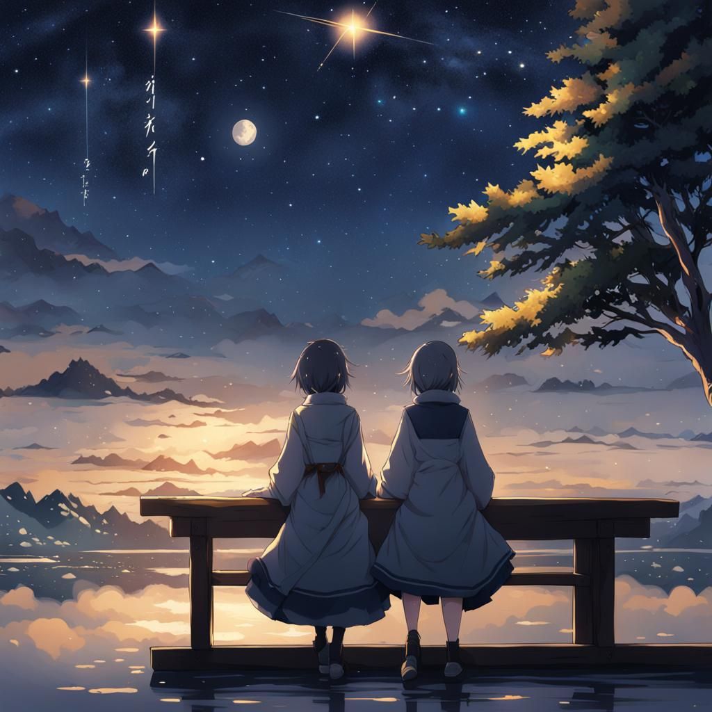 Anime Character Admiring Stars in Manga Style