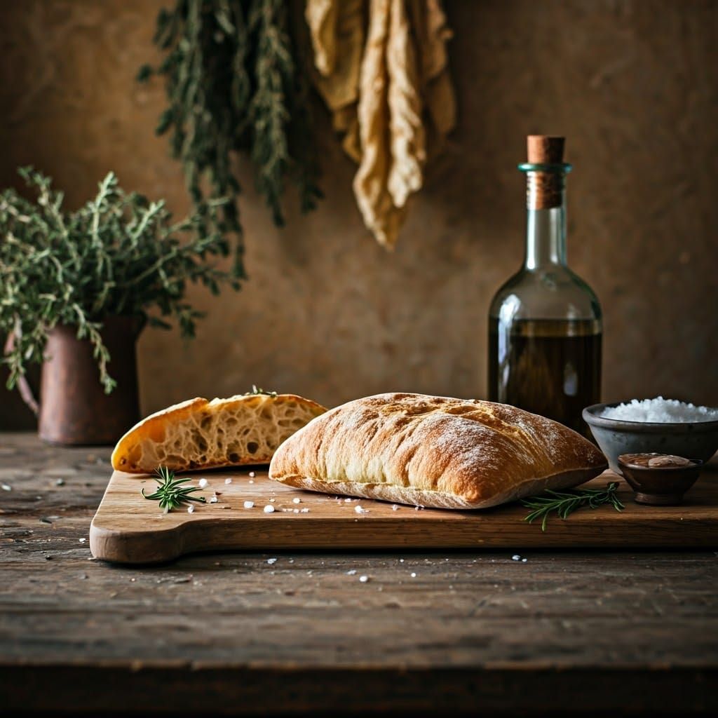 Cozy Tuscan Kitchen with Fresh Ciabatta Bread