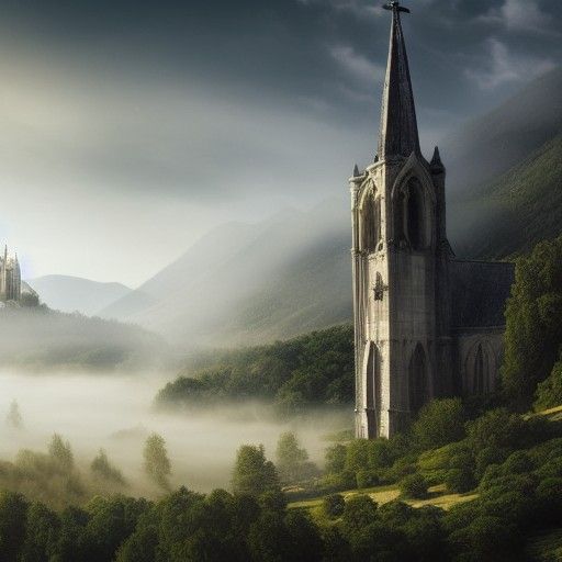 Atmospheric Medieval Church in Foggy Valley