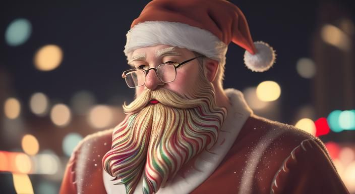 Hyperrealistic Hipster Santa in a Festive Scene
