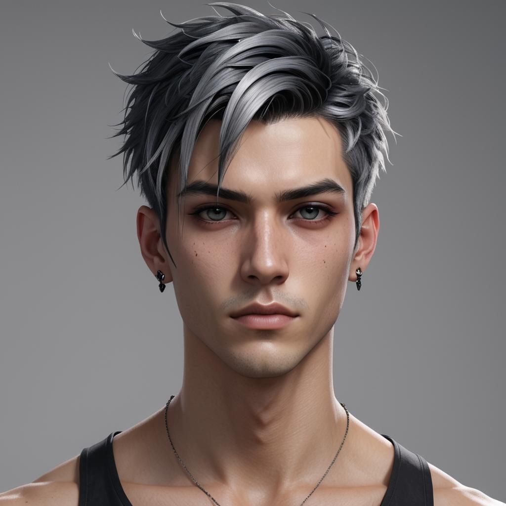 Handsome Gothic Punk in Anime-Style Portrait