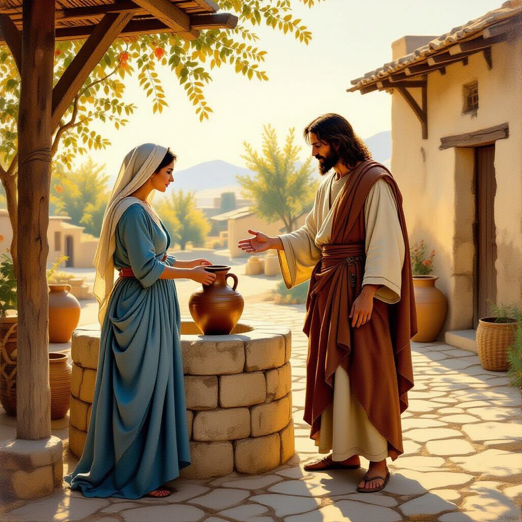 Jesus and Samaritan Woman at Well Renaissance Painting