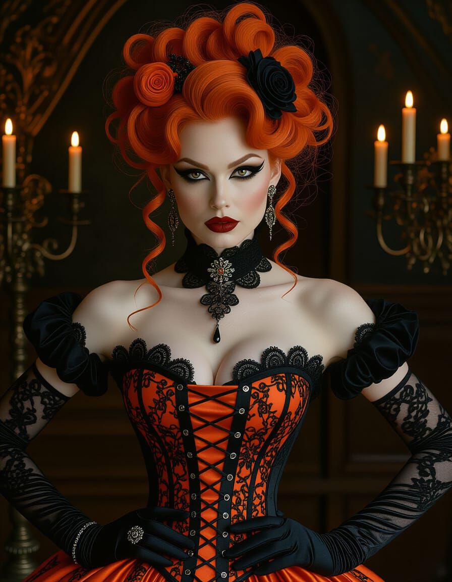 Gothic Woman with Orange Hair in Dark, Sensual Style
