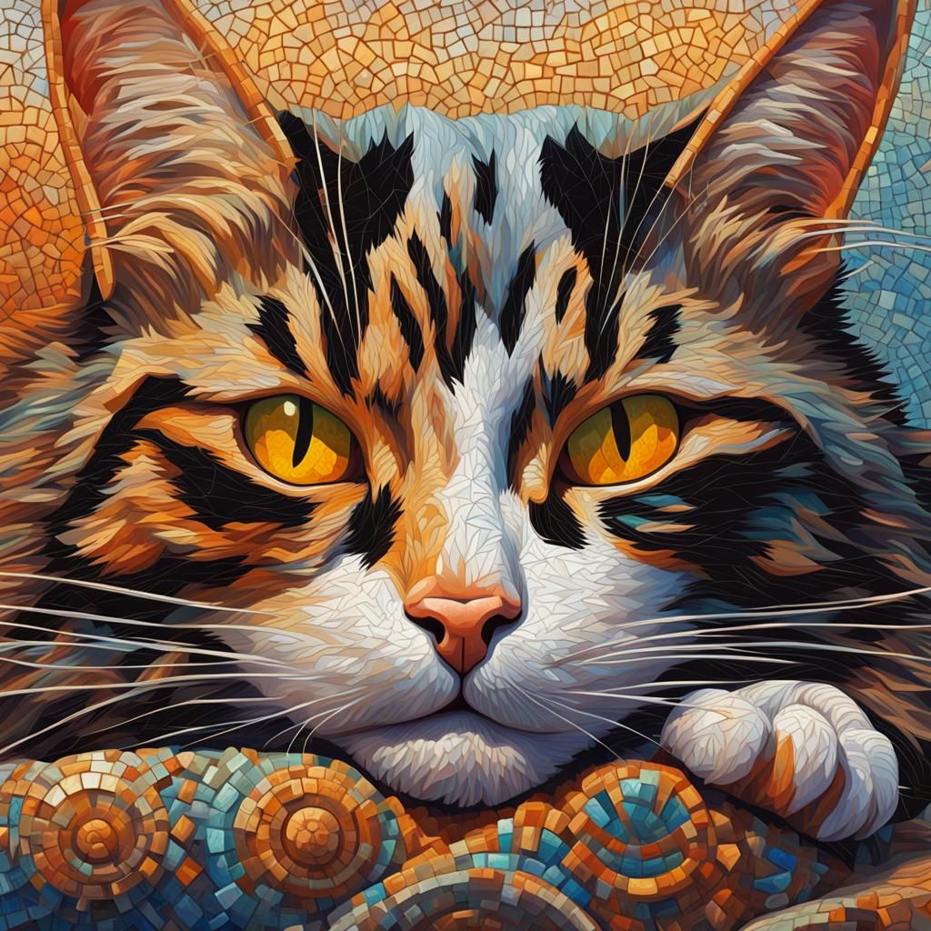Mosaic of Sleeping Cats: Hyperdetailed Art