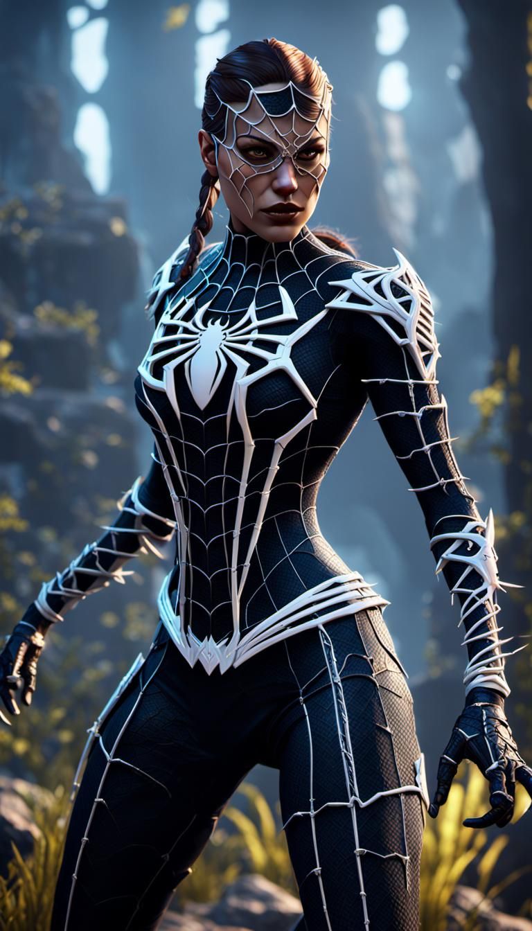 Spider Warrior Girl in 3D Game Cinematic Style