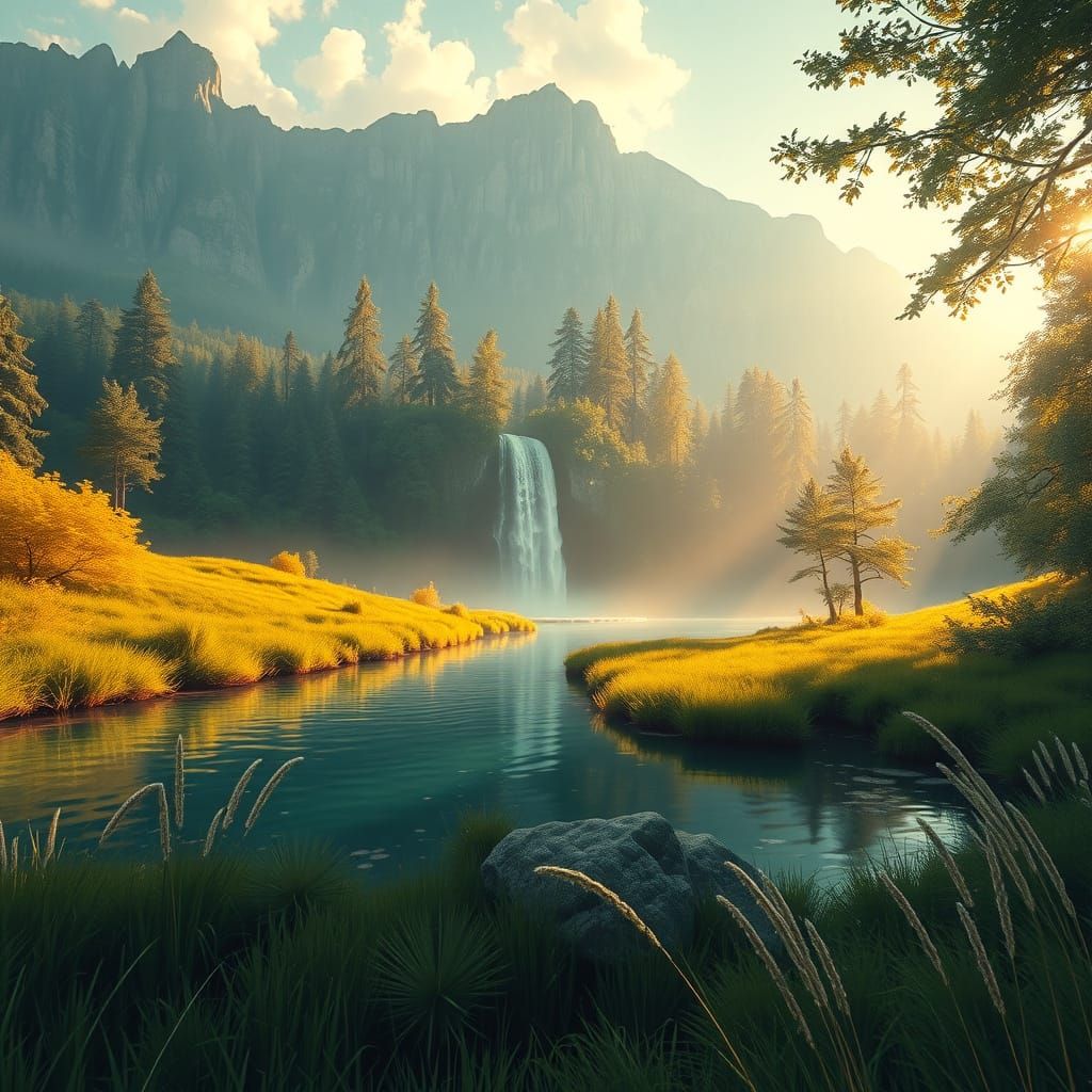 Hidden Meadow Waterfall: A Retro Fairycore Landscape