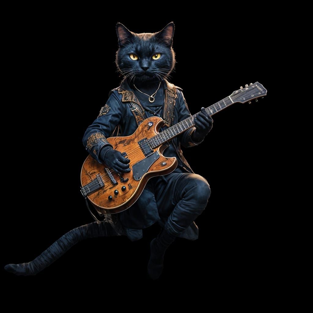 Black Cat Plays Guitar: Fantasy Concept Art
