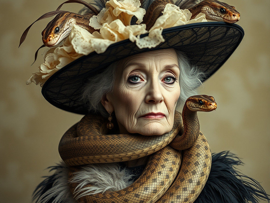 Glamorous Crone with Snake in Classical Style