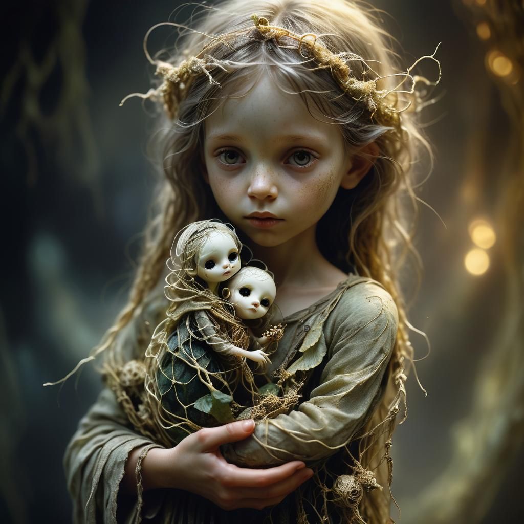 Ethereal Child with Wiccan Doll: Fantasy Concept Art