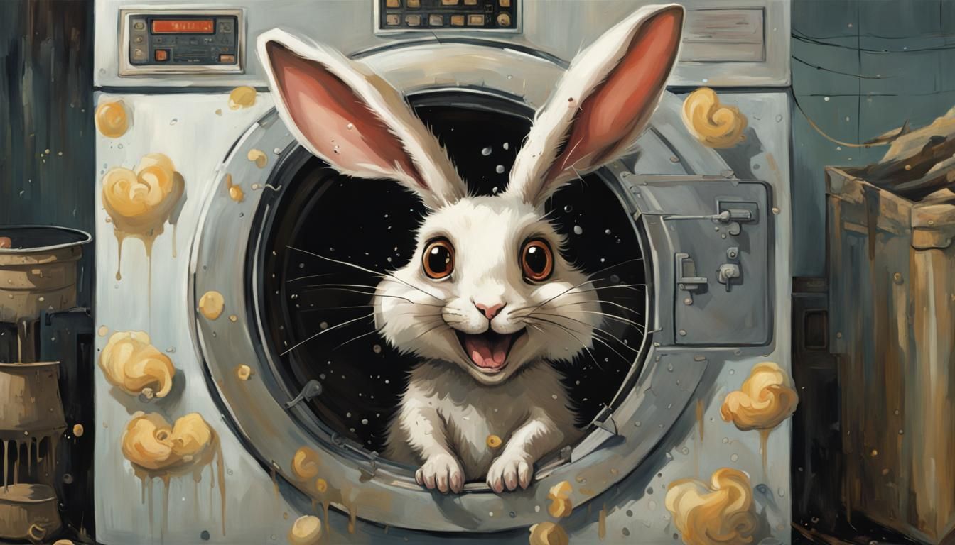Rabbits Overflowing from Washing Machine: Sinister Art