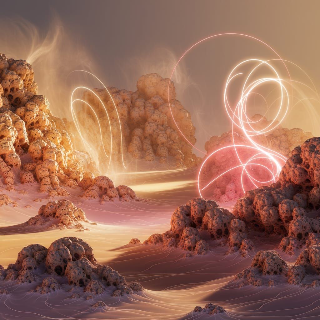 Ethereal Pink Landscape with Golden Hues