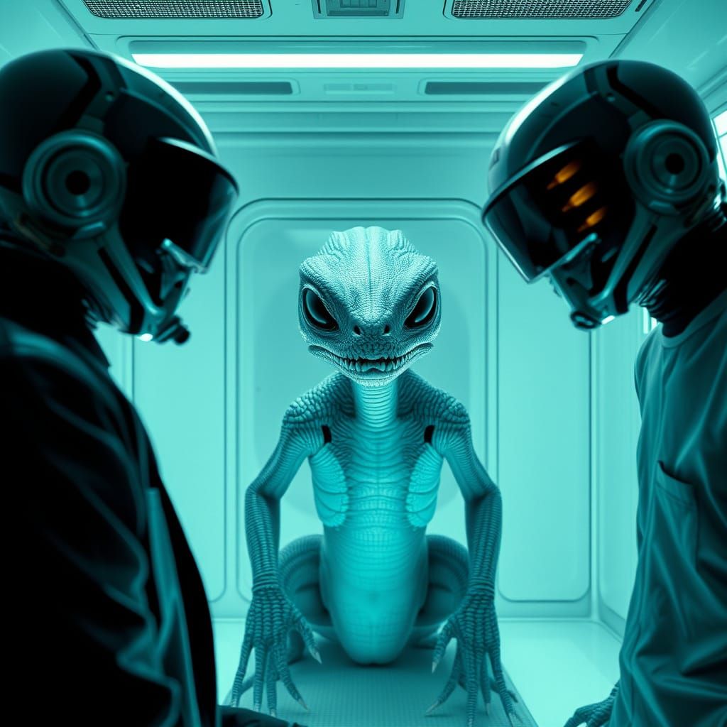 Reptile Alien Interrogation in Silent Cinema Style