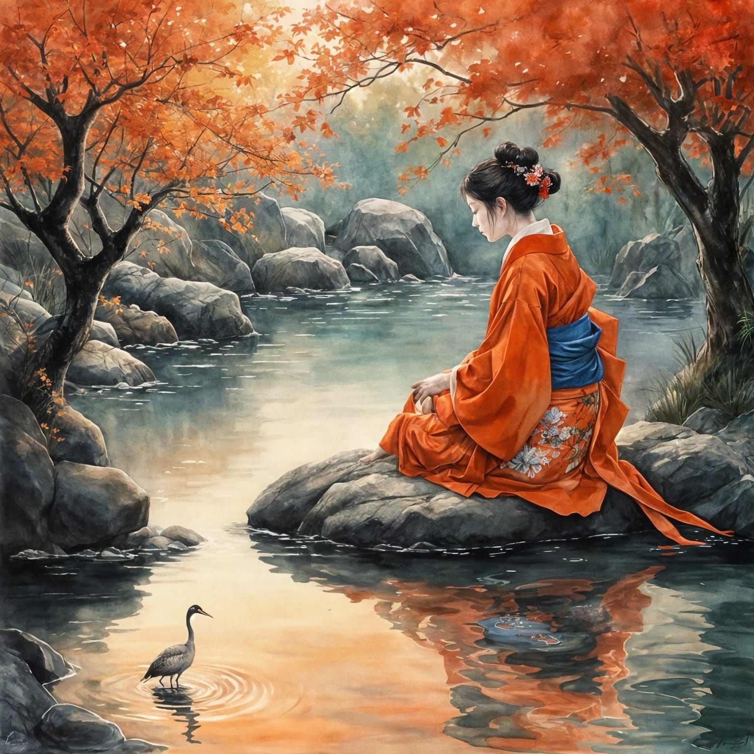 Breathtaking Japanese Beauty in Vibrant Watercolors