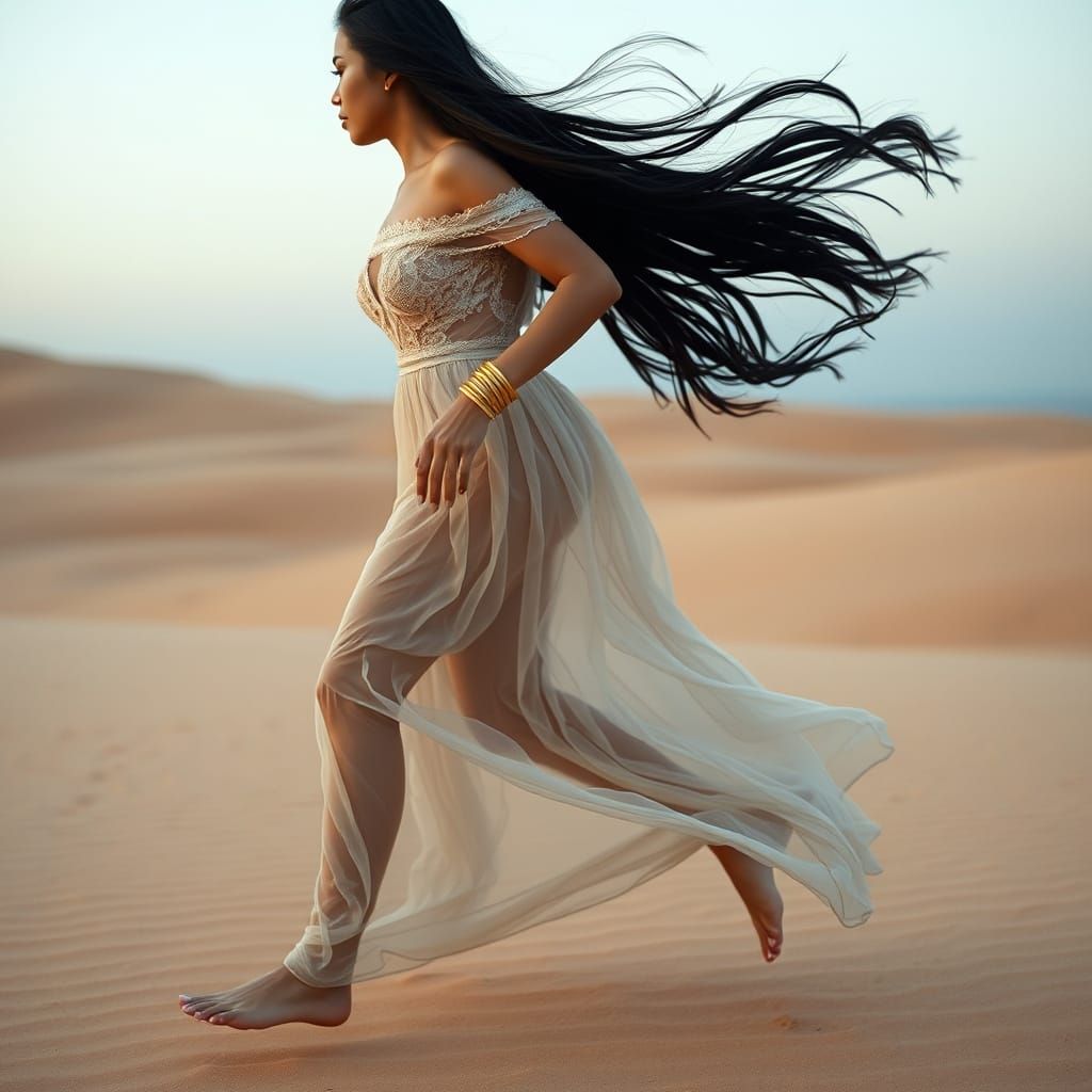 Striking Indonesian Woman in Desert Gown