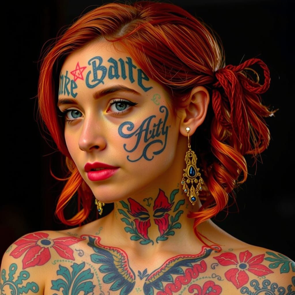 Intricate Calligraphic Tattoos Dance Across Her Skin in Bold...