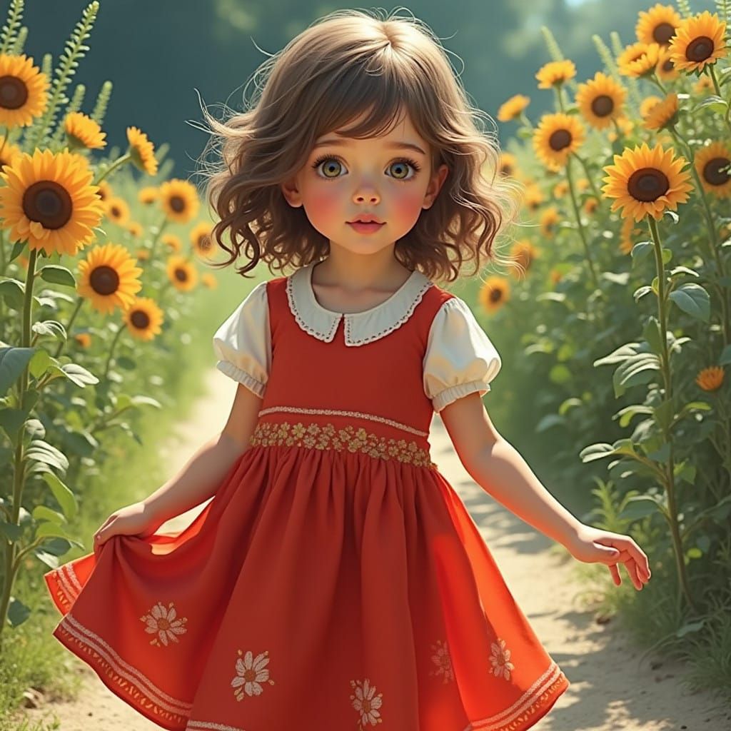 Little Girl in Whimsical Meadow