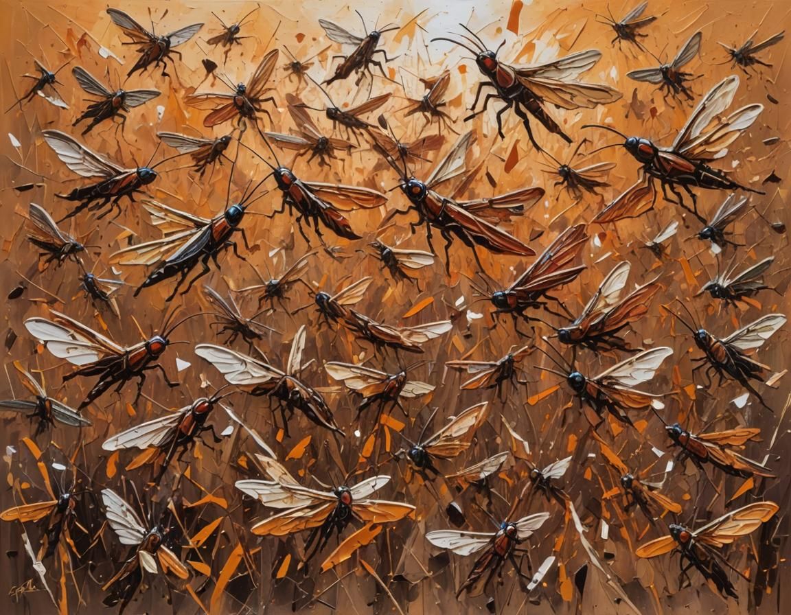 Locust Swarm in Impasto Acrylics