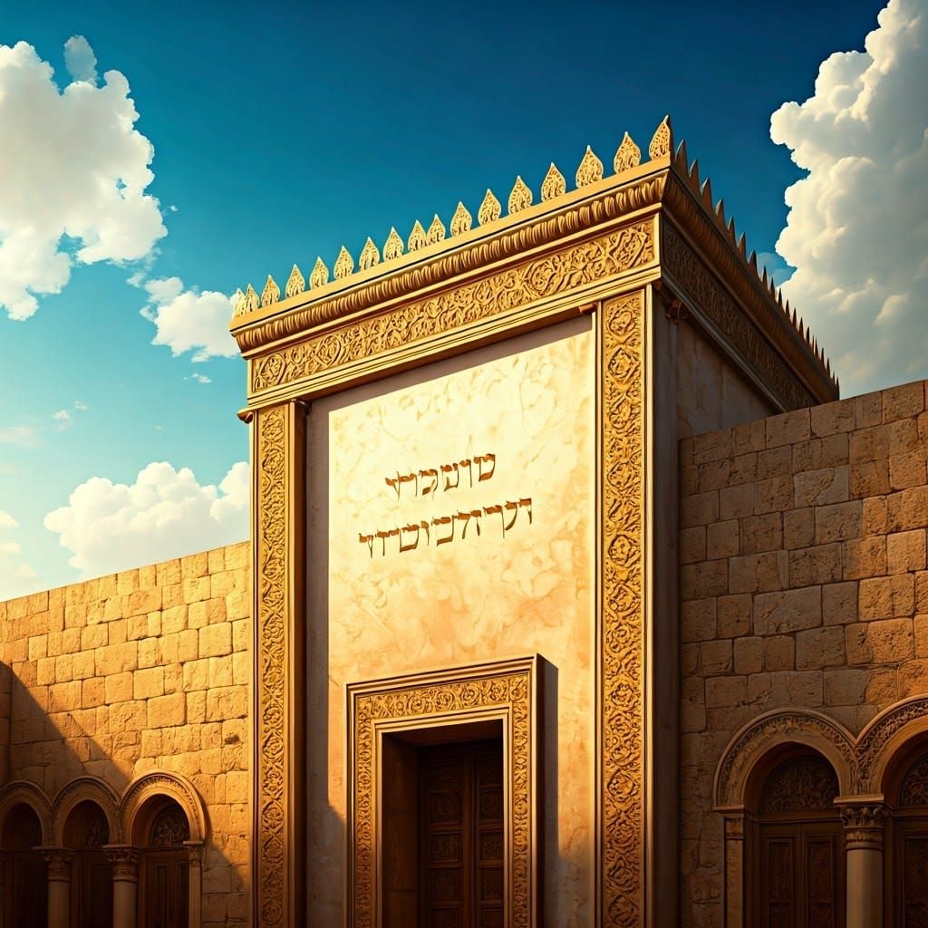 Majestic Temple in Jerusalem Radiates Warm Golden Light with...