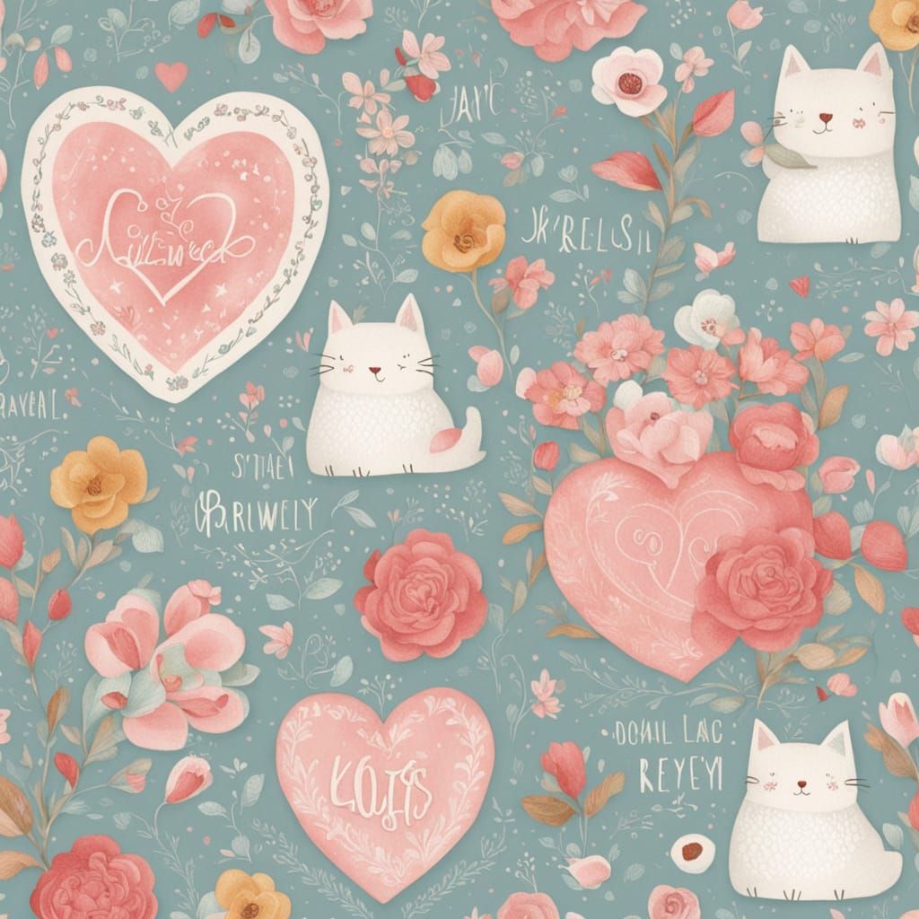 Whimsical Heart-Shaped Card with Playful Doodles and Cartoon...