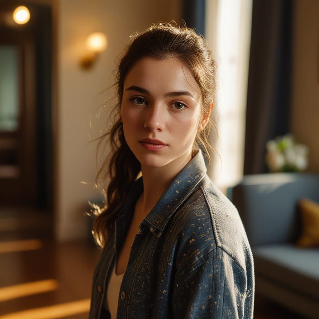 Vibrant Oil Painting Portrait of Woman in Golden Hour