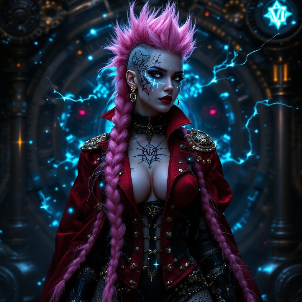 Goth Steampunk Vi of Arcane in Intricate Black Leather Corse...