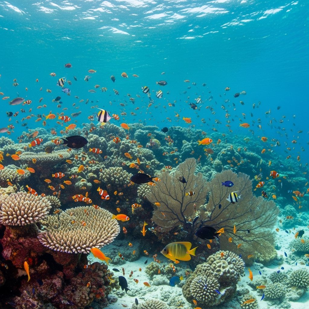 Lively Coral Reef Ecosystem with Multicolored Fish
