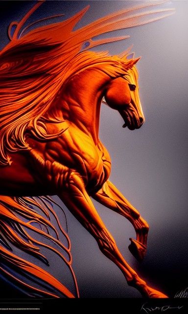 Hyperdetailed Stallion with Orange Gradient Splash