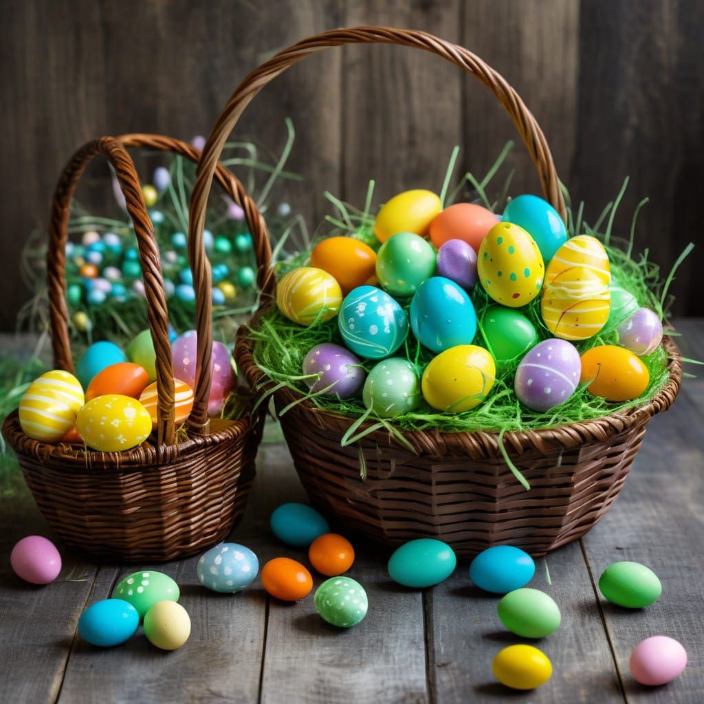 Colorful Easter Baskets Overflowing with Treats