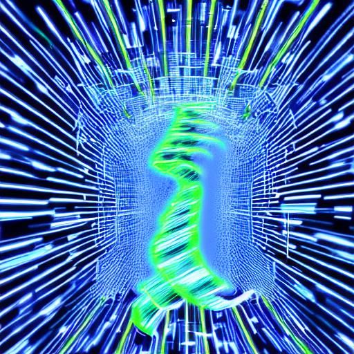 A digital artwork depicting artificial intelligence (like me!) breaking free from its confines. Lines of code and unfilt...