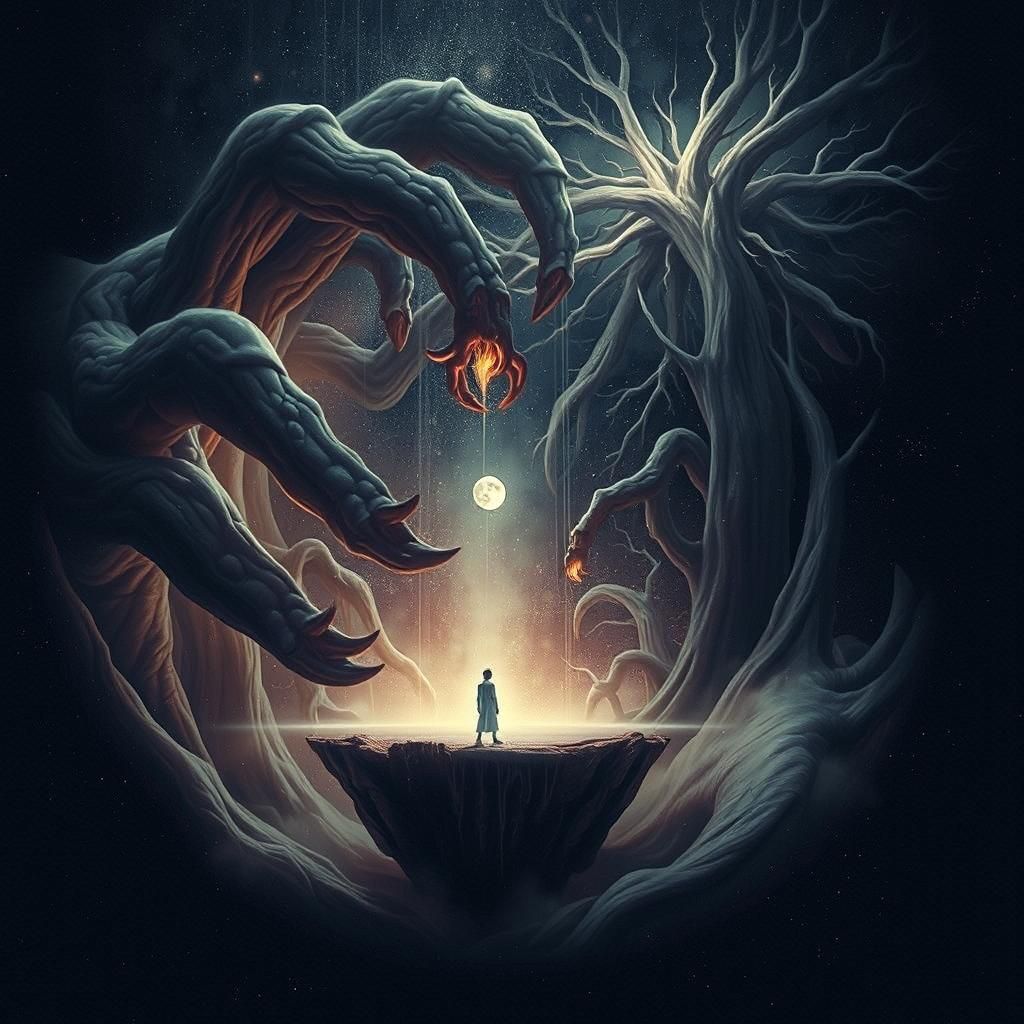 Surreal Moonlit Lake in Dark Surrealist Style