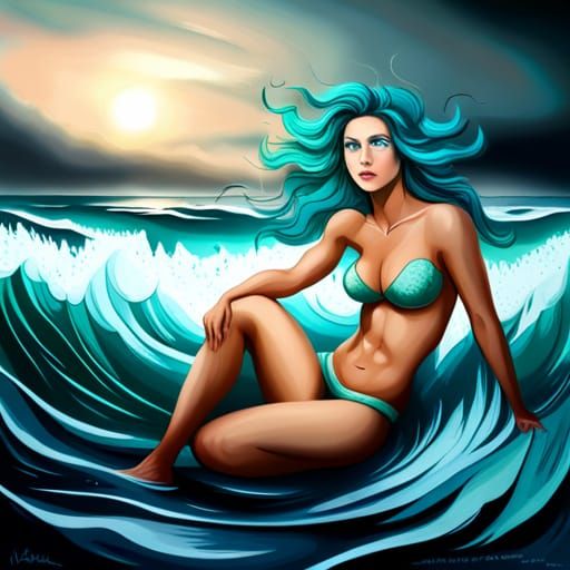 Mermaid Rising from Stormy Waves