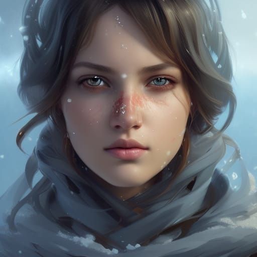 Winter Warrior Girl Portrait in Hyperdetailed Style
