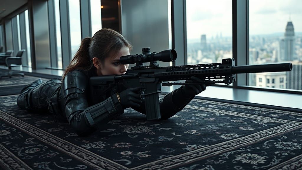 Female Sniper in High-Rise Office, Concept Art