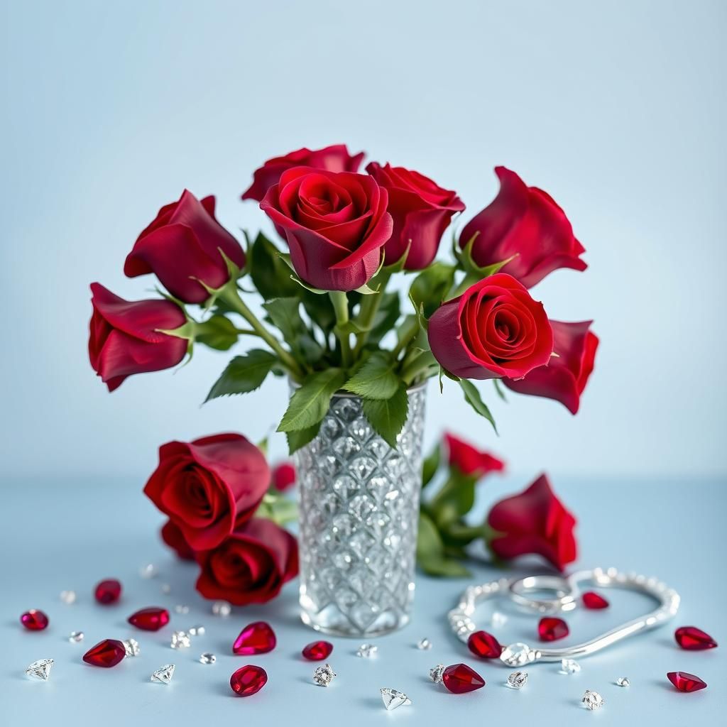 Red Roses, Diamonds and Silver: Luxurious Still Life