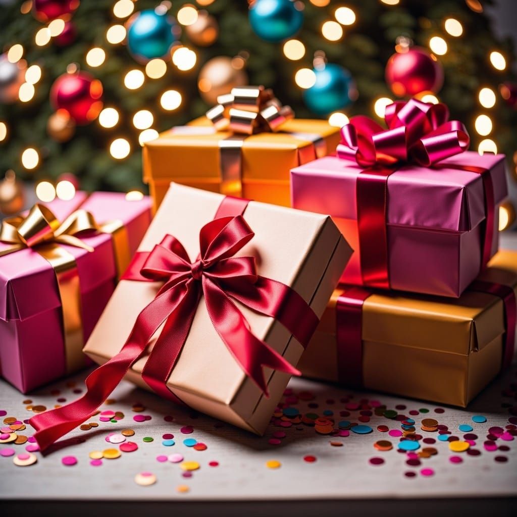 Brightly Wrapped Presents on Festive Table